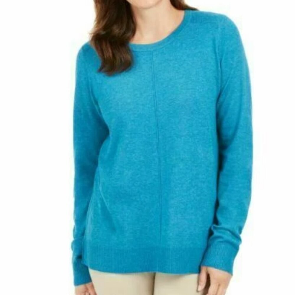 Karen Scott Women's Crewneck Lightweight Pullover Sweater, Aegean Sea Blue, XS